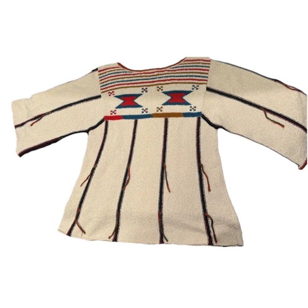 Ulla Johnson Cream Crew Neck Sweater with Decorative Pattern